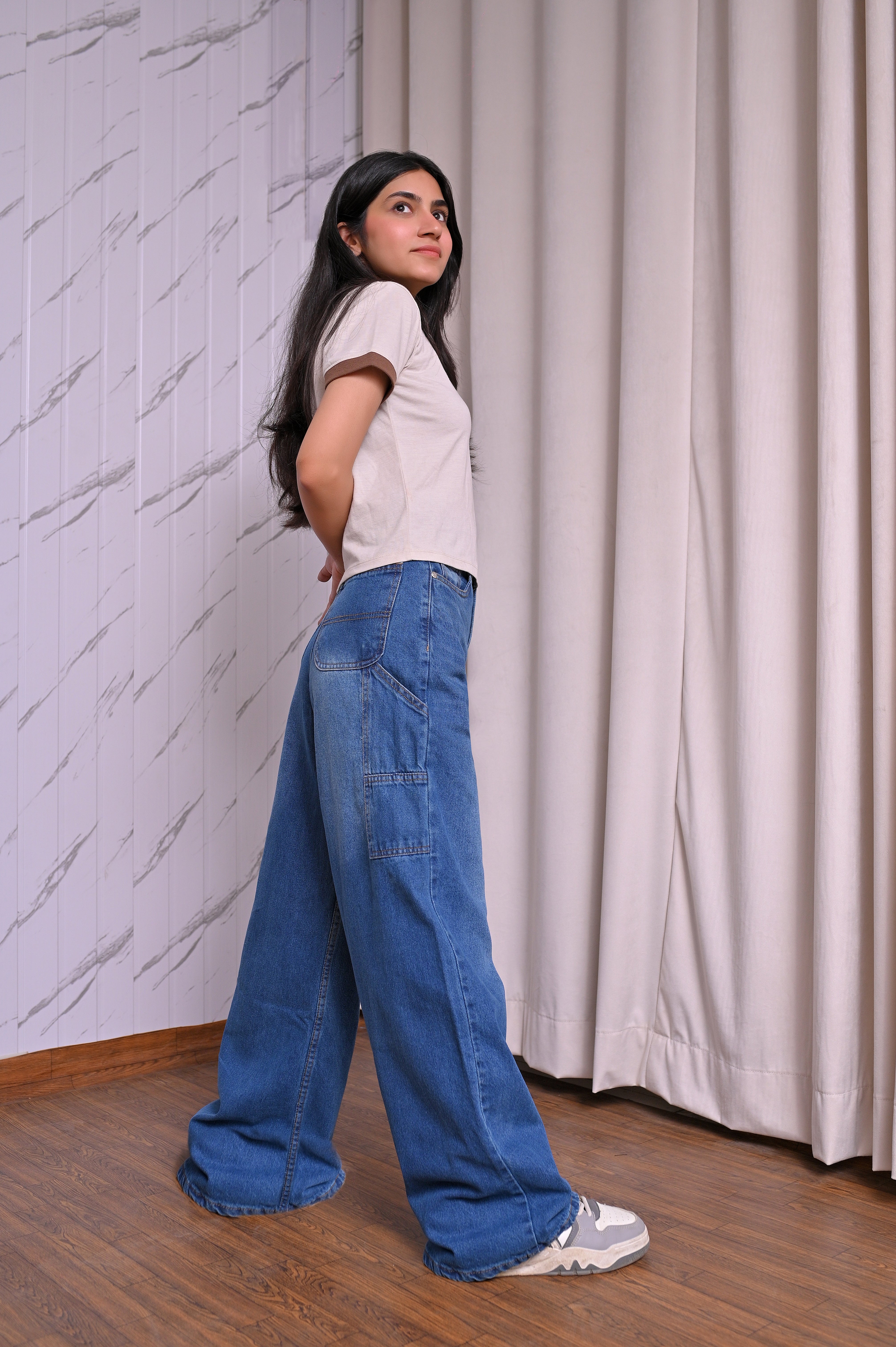 Mid-night blue carpenter wide leg jeans