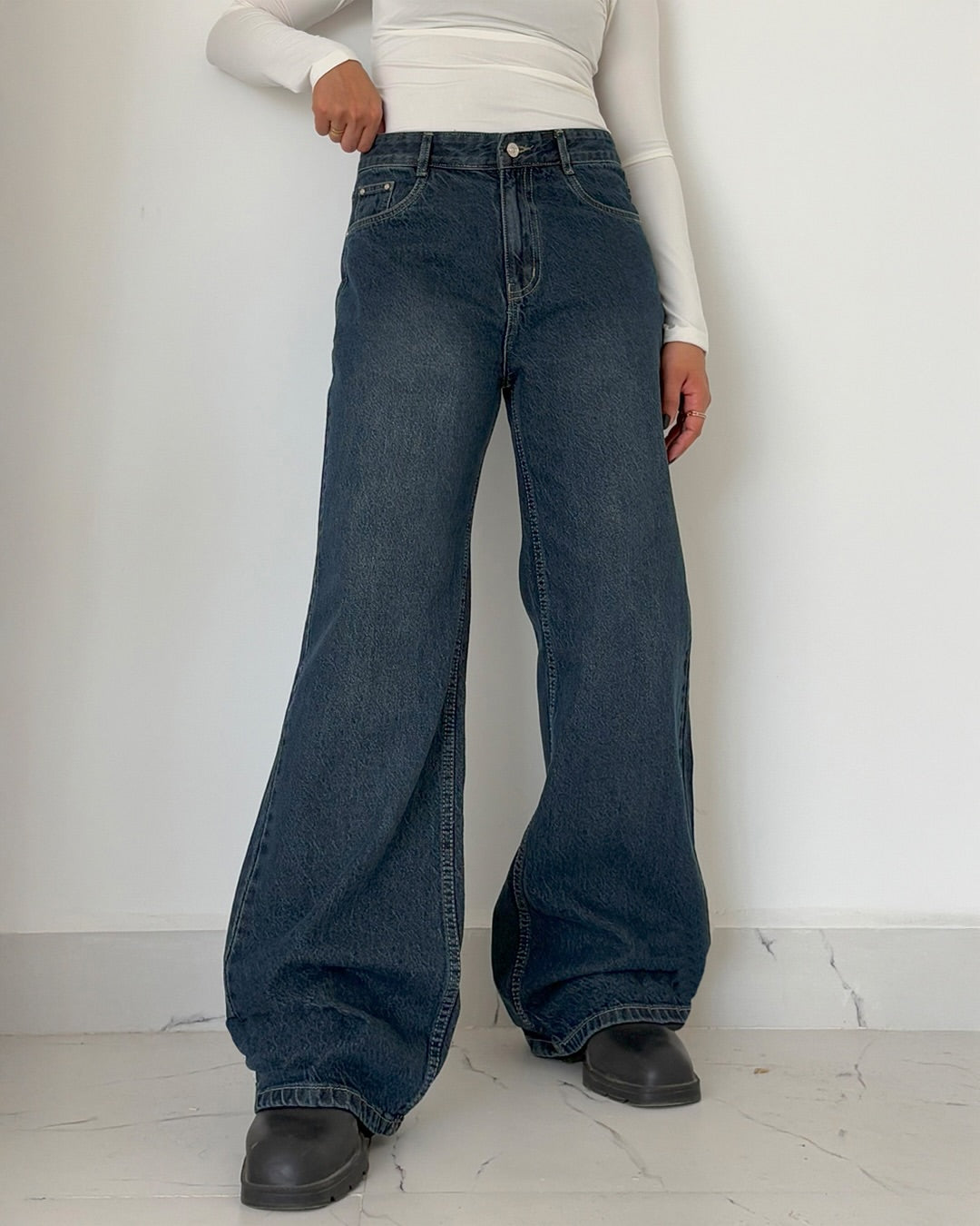 vintage cosmic blue high waisted wide leg jeans