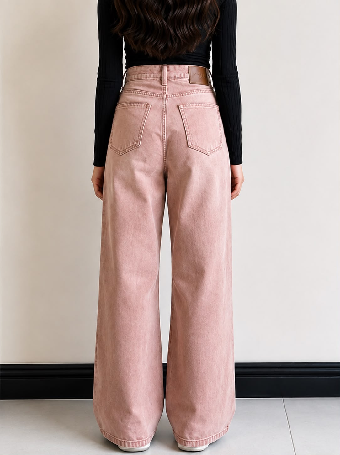 Pink Acid Wash Wide-Leg Jeans