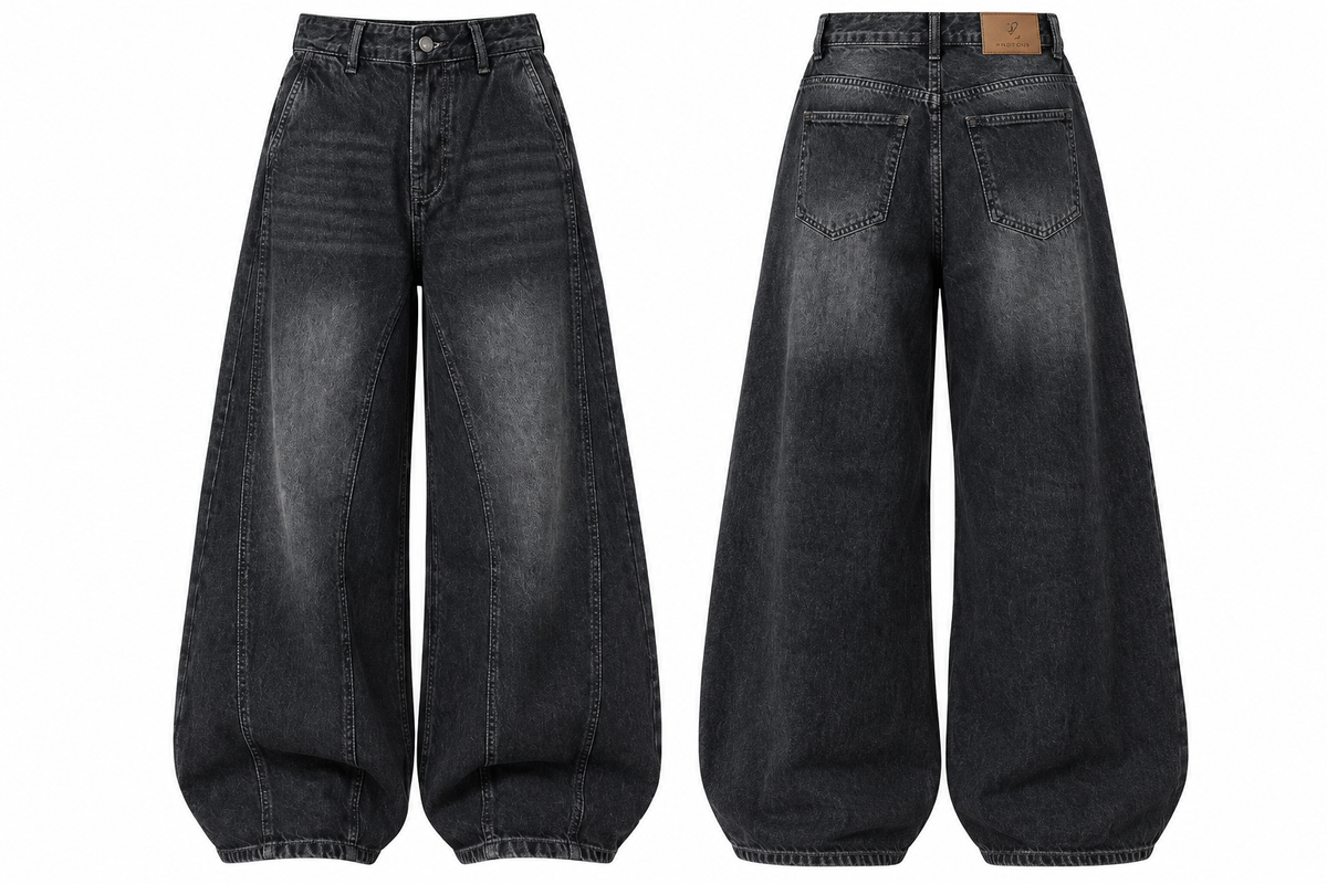 Tinted charcoal washed wide-leg jeans