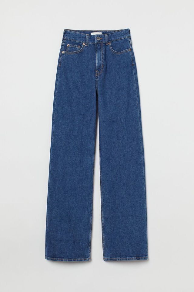 Fade dark blue wide leg jeans on sale