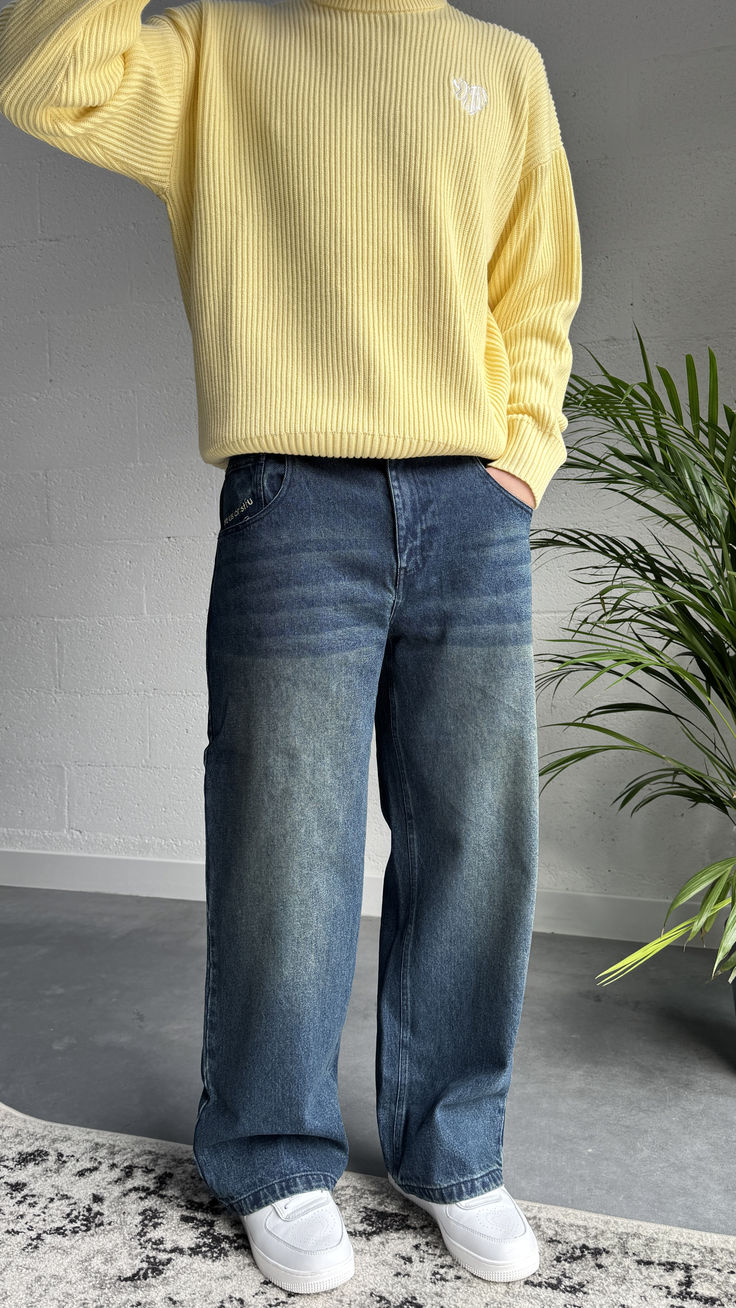Retro Blue Unisex Wide-Leg Jeans